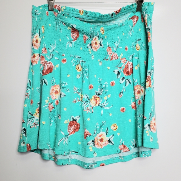 TORRID Teal Emerald Shirred Tube Floral Tube Top Blouse Size 2X - Picture 4 of 7